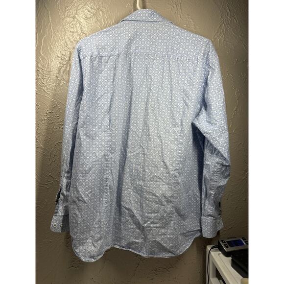 CON.STRUCT Stretch Blue Medallion Slim Fit Stretch Button Shirt Size 17 34-35 - Picture 4 of 4